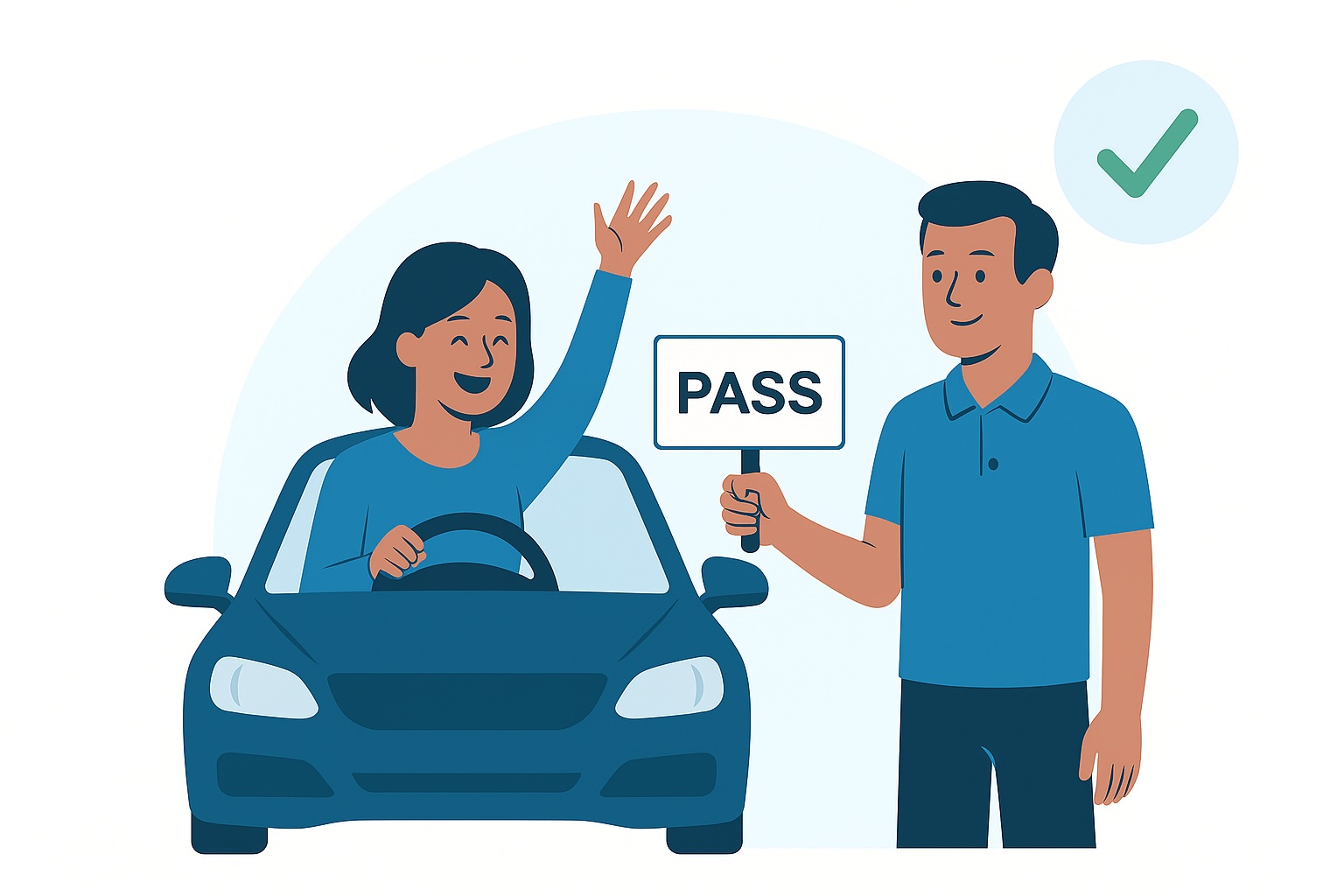 Happy student passing driving theory test